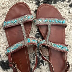 Maurices Brown Sandals with Turquoise Accents